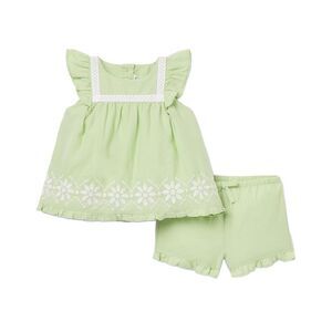 Janie And Jack Girls  Embroidered Floral Matching Set, Green